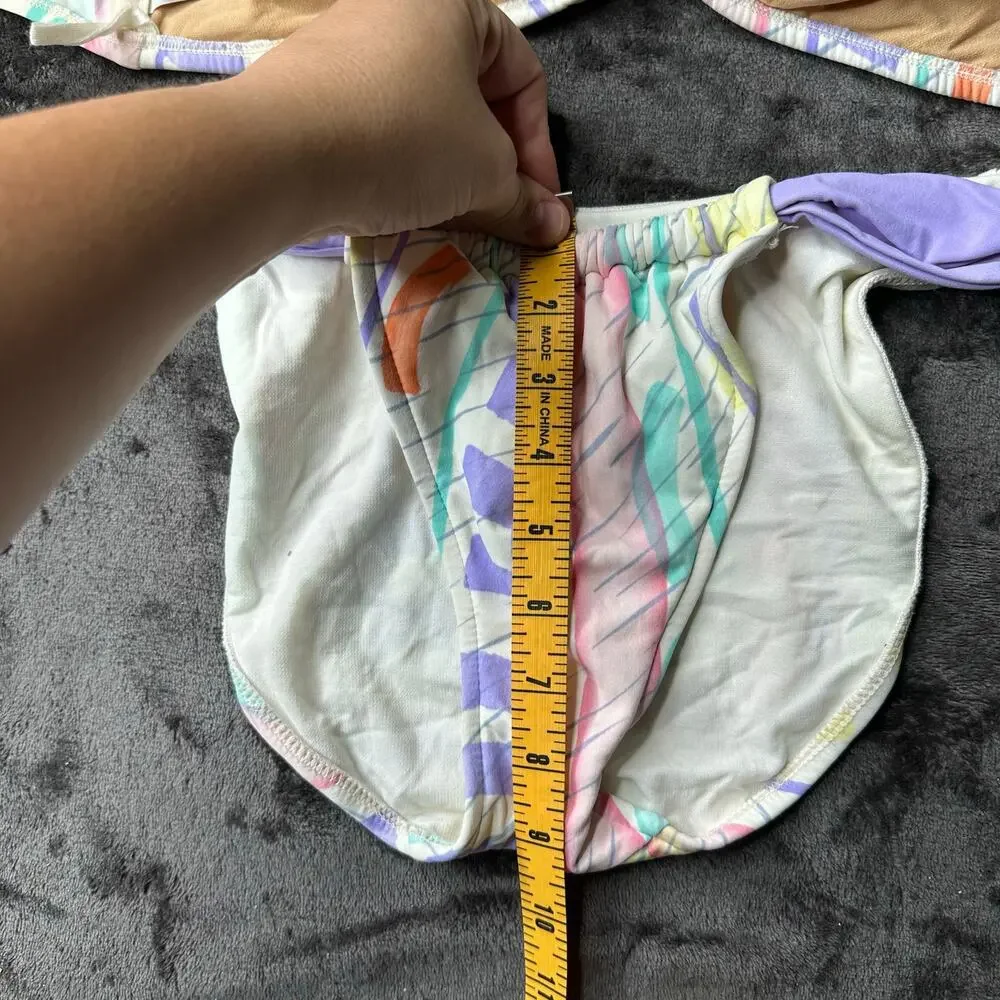 Vintage 80s/90s Bandeau Bikini Swim Suit Pastel Geometric  Womens SZ M